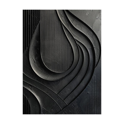 Minimalist Black Wall Art Sculpted High-Relief Tactile Matte Ribbed Modern Organic Design AURA424
