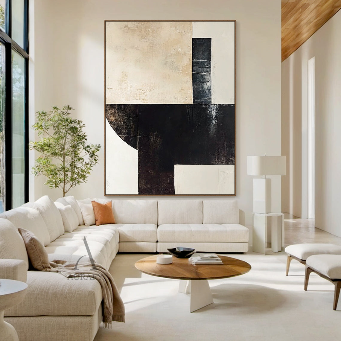 Beige & Black Minimalist Geometric Wall Art - AURA817