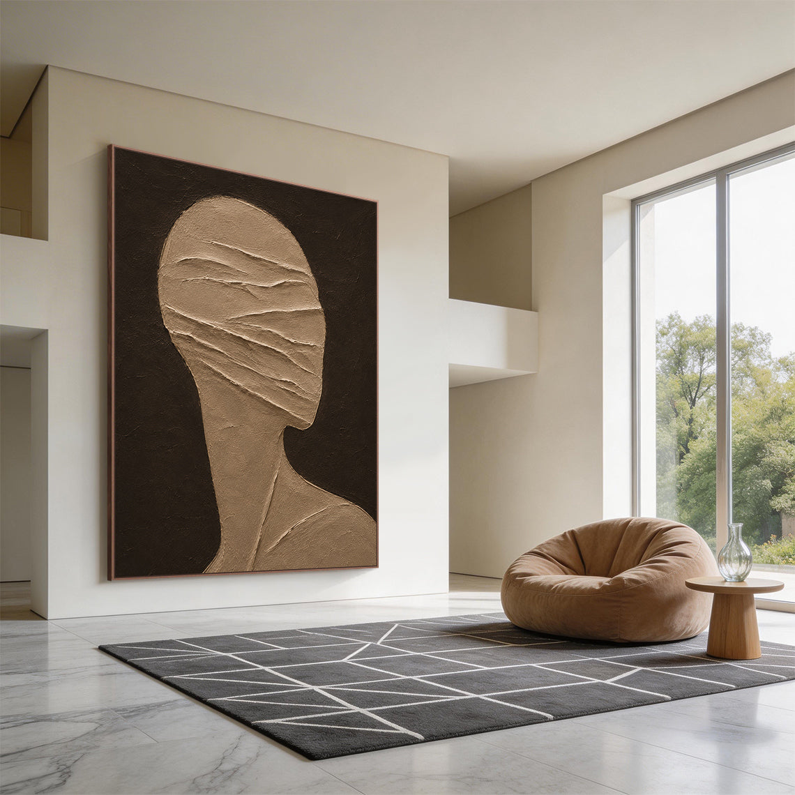 Wabi-Sabi Brown 3D Textured Plaster Abstract Figure Japandi Minimalist High-Relief Tactile Wall Art AURA705