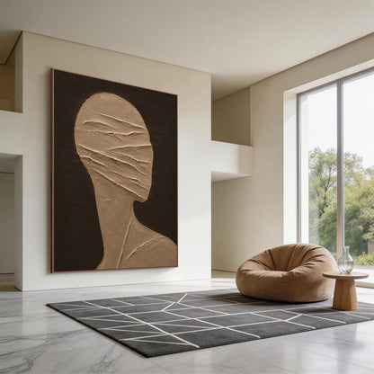 Wabi-Sabi Brown 3D Textured Plaster Abstract Figure Japandi Minimalist High-Relief Tactile Wall Art AURA705