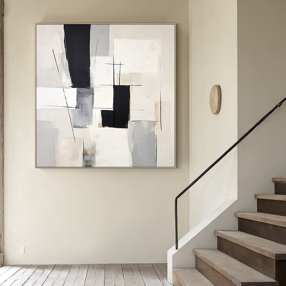 Geometric Lines Monochrome Minimalist Abstract Wall Art -AURA052
