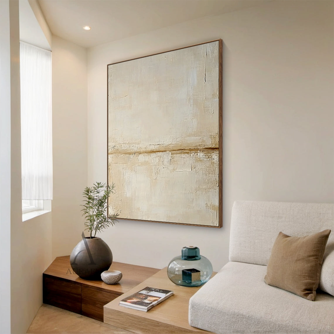 Neutral Beige Minimalist Textured Wall Art - AURA815