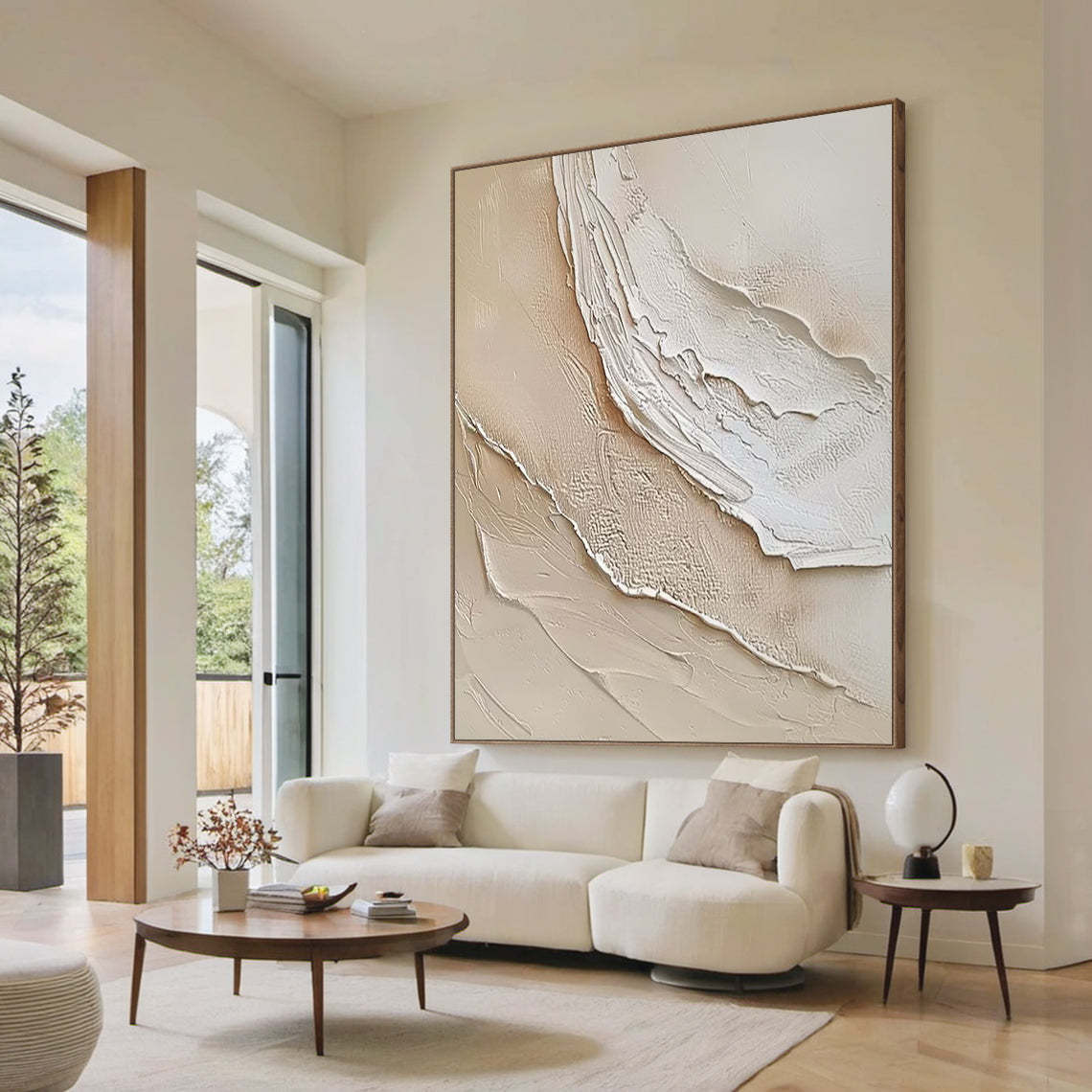 Organic Wave Texture Canvas – Cream & Taupe Tones – AURA007(Vertical)