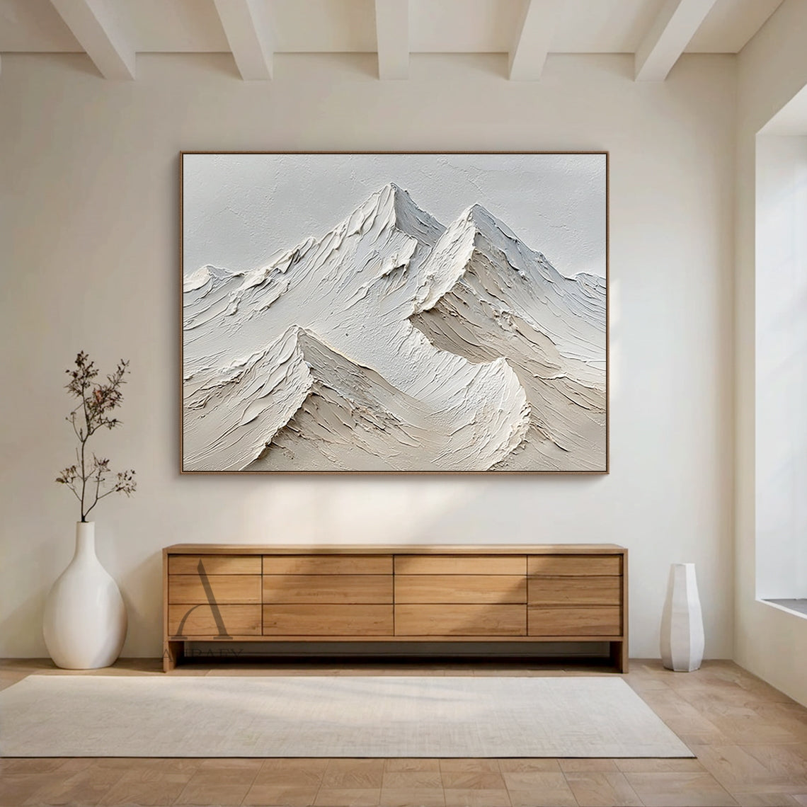 Beige Landscape Impasto Art with Knife Strokes Tactile Surface Modern Organic Sculpted Canvas Handmade AURA454