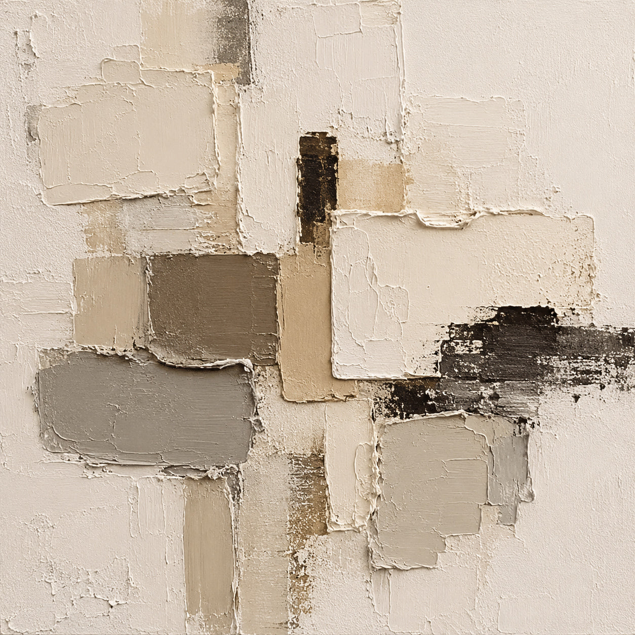 Plaster Textured Abstract Beige Brown Minimalist Japandi Sculpted Knife Stroke Neutral Wall Artwork AURA751