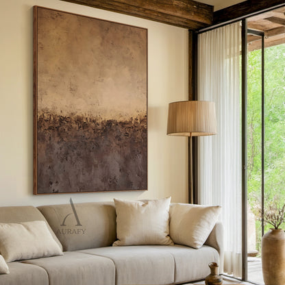 Abstract Brown Beige Art Tactile Knife Strokes Modern Organic Plaster Textured Canvas AURA598
