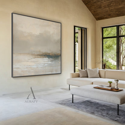 Abstract Gray Landscape Art tactile impasto scratch effects Modern Organic neutral tones AURA651