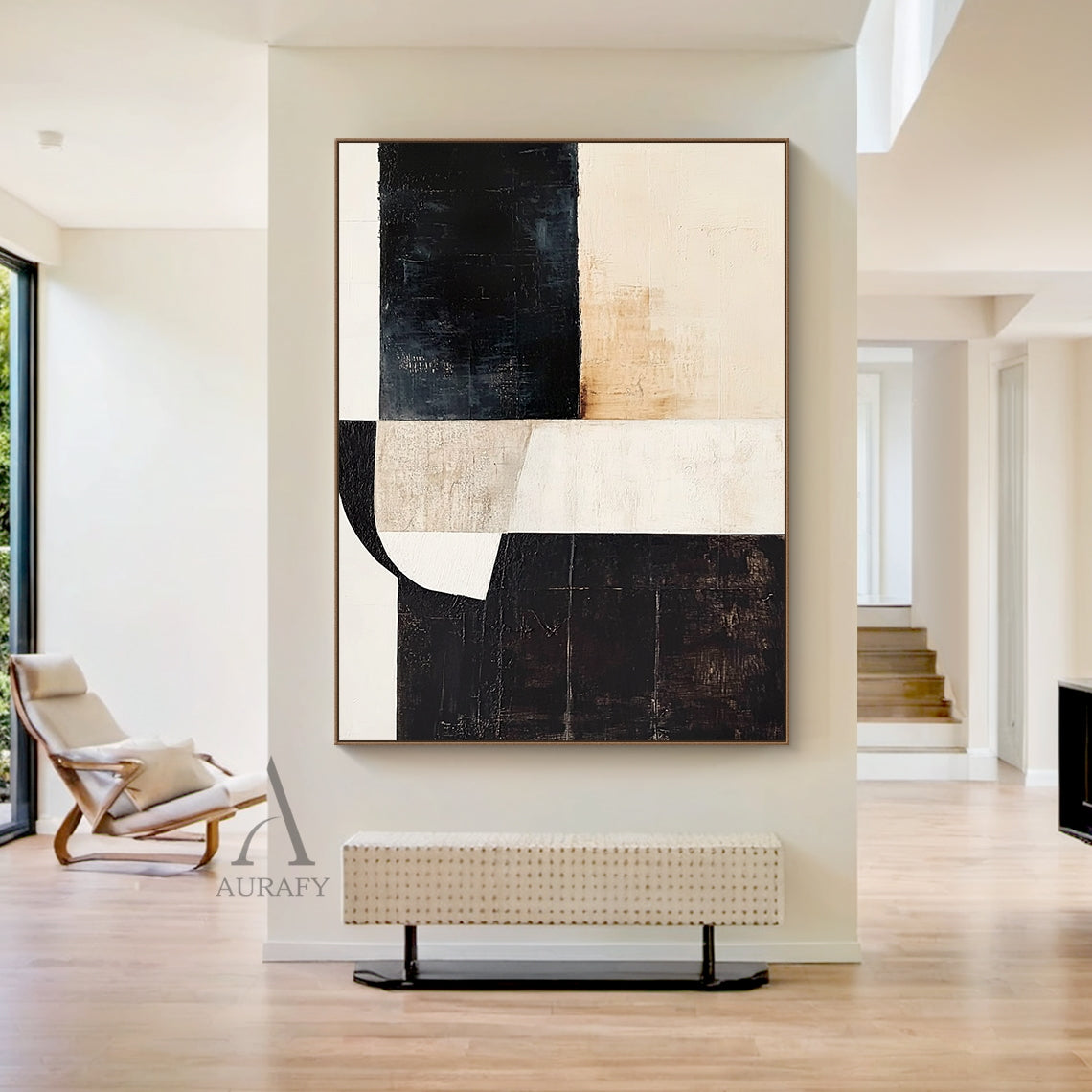 Beige, Black & Ivory Geometric Abstract Wall Art - AURA816