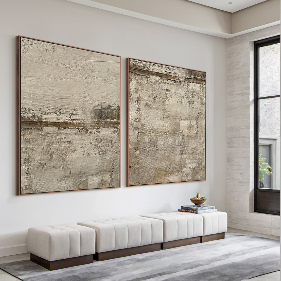Wabi Sabi Brown Abstract Wall Art Two-Piece Living Room Decor AURA227