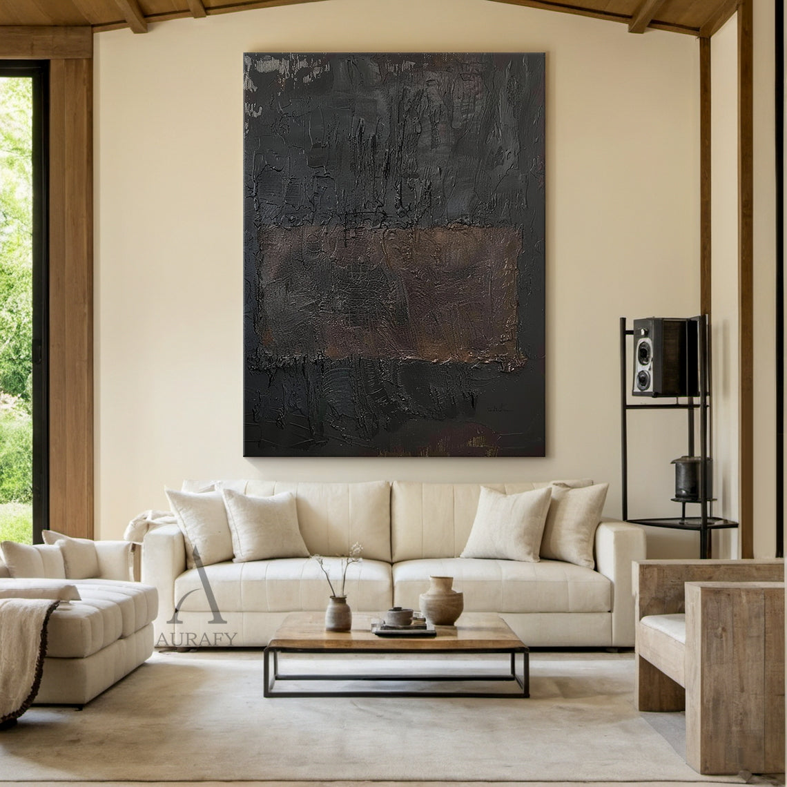 Dark Brown & Charcoal Textured Abstract Wall Art - AURA818