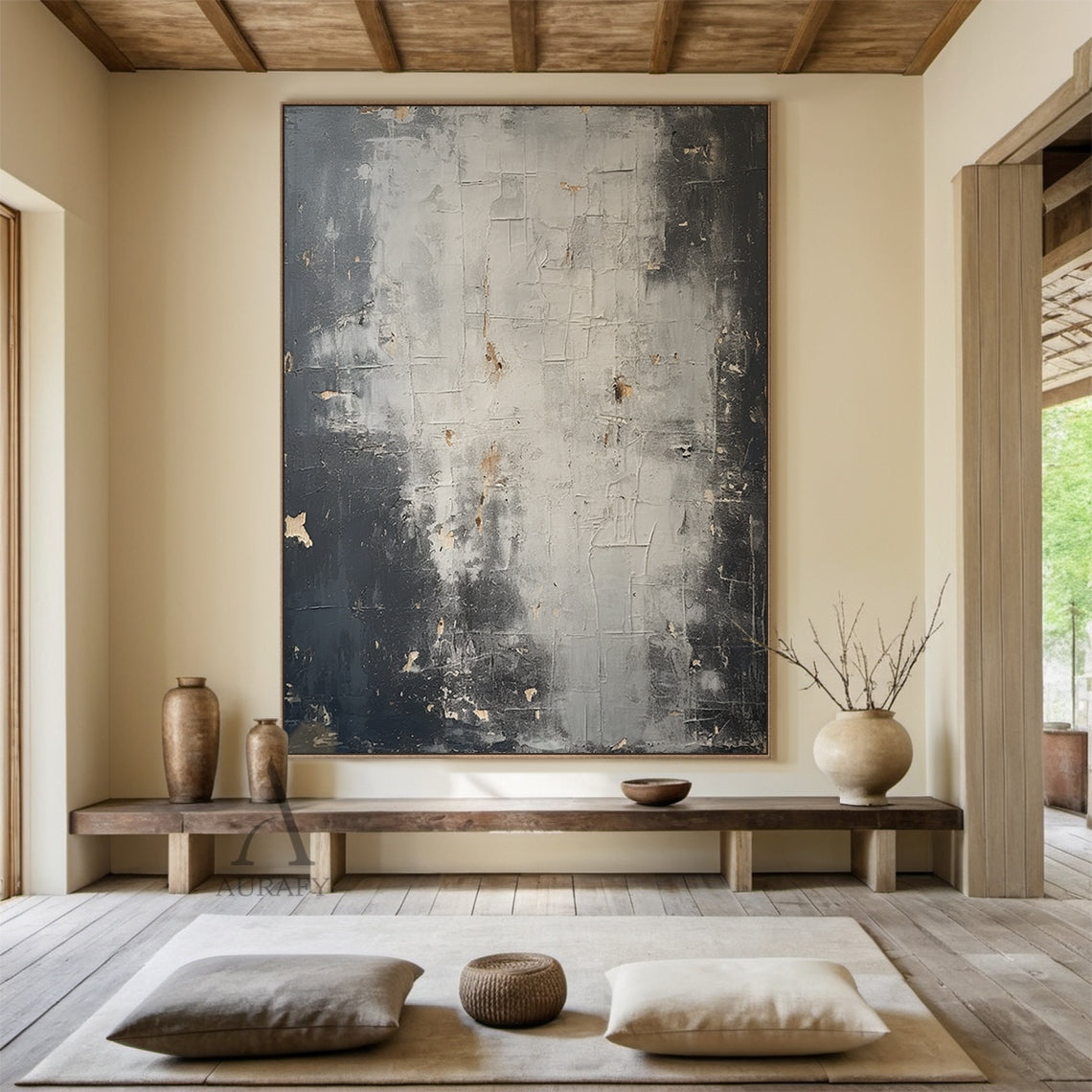 Black, Grey & Off-White Weathered Abstract Wall Art - AURA820