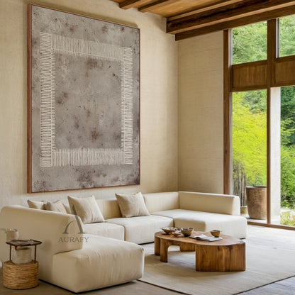 Gray Abstract Art Plaster Textured Woven Line Frame Retro Industrial Minimalist Wall Decor AURA593
