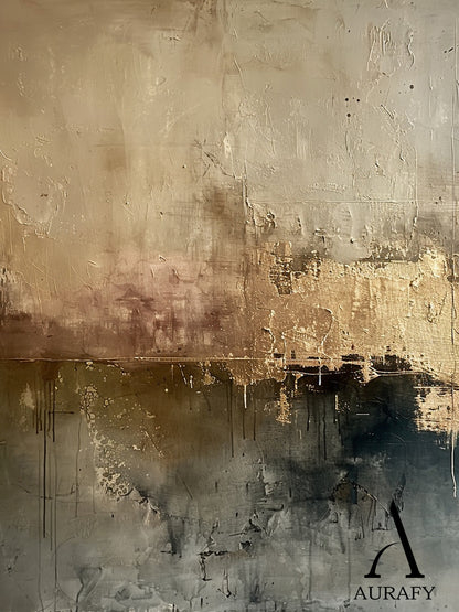Wabi Sabi Brown Abstract Art Tactile Layered Paint Gold Flecks Scratch Marks Drip Texture AURA557