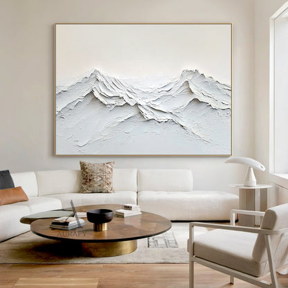 Beige Abstract Landscape Canvas Impasto Tactile Surface Sculpted Mountain Minimalist Modern Organic AURA458