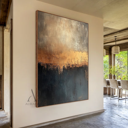 Brown and Deep Blue Abstract Painting with an Amber Color Break - AURA853