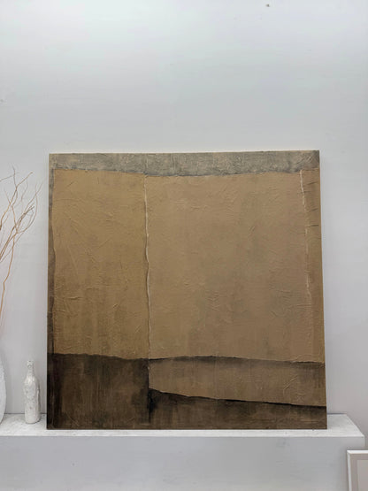 Wabi Sabi Plaster Textured Abstract Art Japandi Beige Brown Tactile Sculpted Canvas Minimalist Wall Painting AURA739