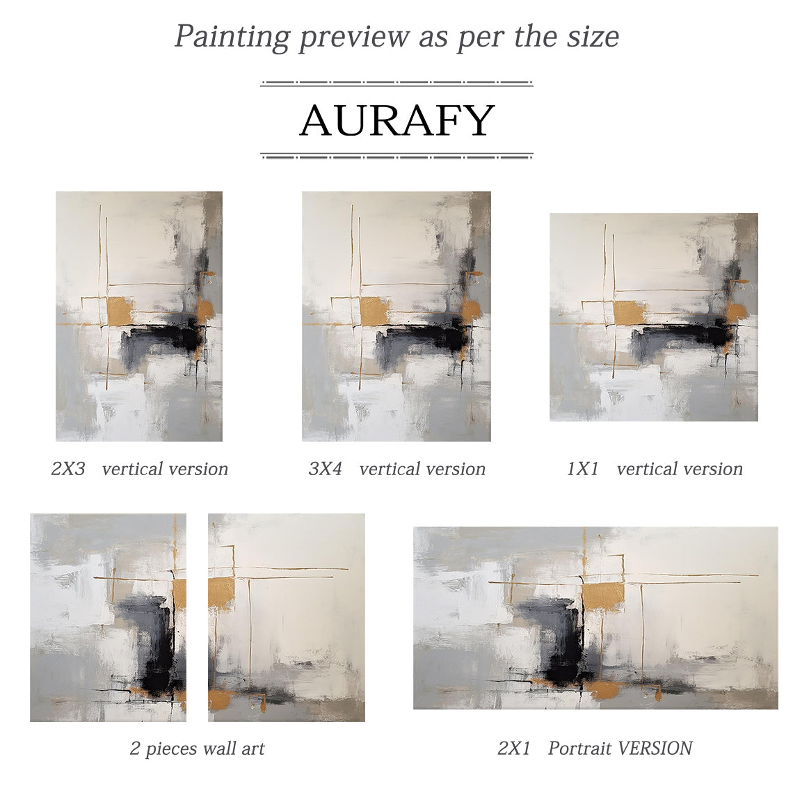 Modern Abstract Gray White Tactile Brushstroke Gold Accent Minimalist Luxe Wall Art AURA493