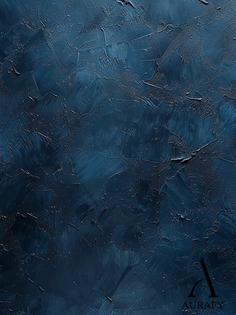 Navy Blue Plaster Textured Knife Stroke Tactile Wabi Sabi Minimalist Sculpted Japandi Canvas Wall Artwork AURA540