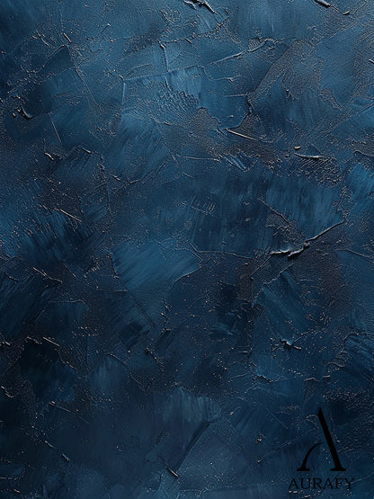 Navy Blue Plaster Textured Knife Stroke Tactile Wabi Sabi Minimalist Sculpted Japandi Canvas Wall Artwork AURA540