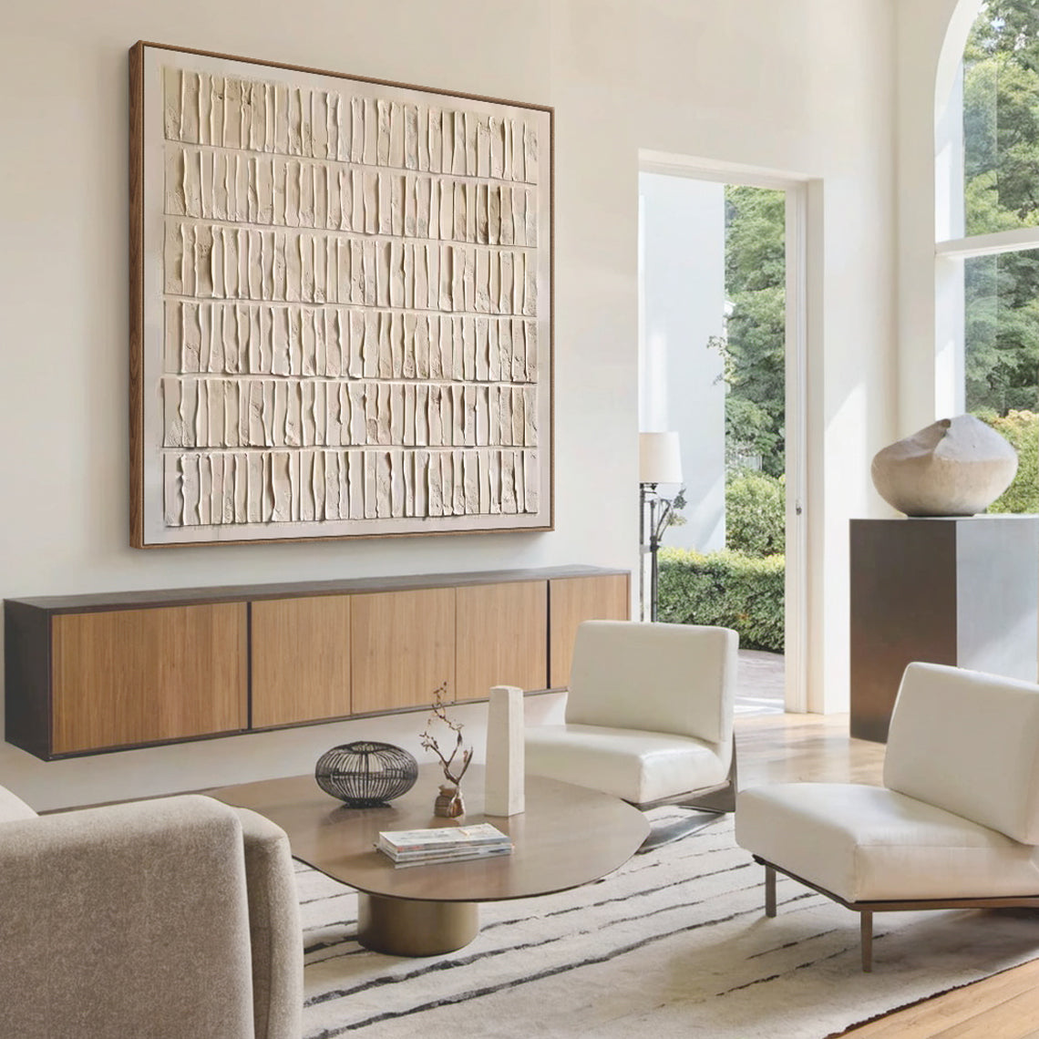 Grid Relief Painting – Cream & Beige Tones – AURA011(Horizontal)