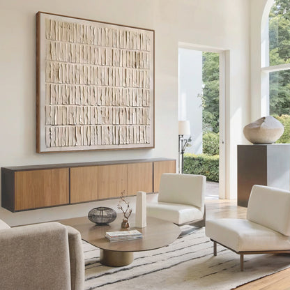 Grid Relief Painting – Cream & Beige Tones – AURA011(Horizontal)