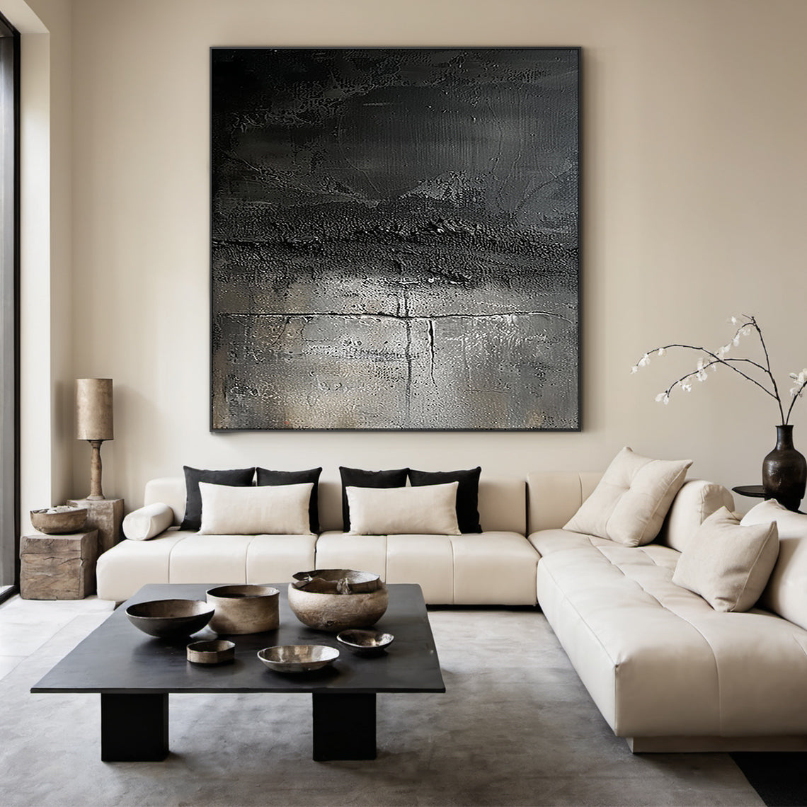 Industrial Patina Texture Wall Art – Charcoal & Steel Grey Tones – AURA020(Horizontal)