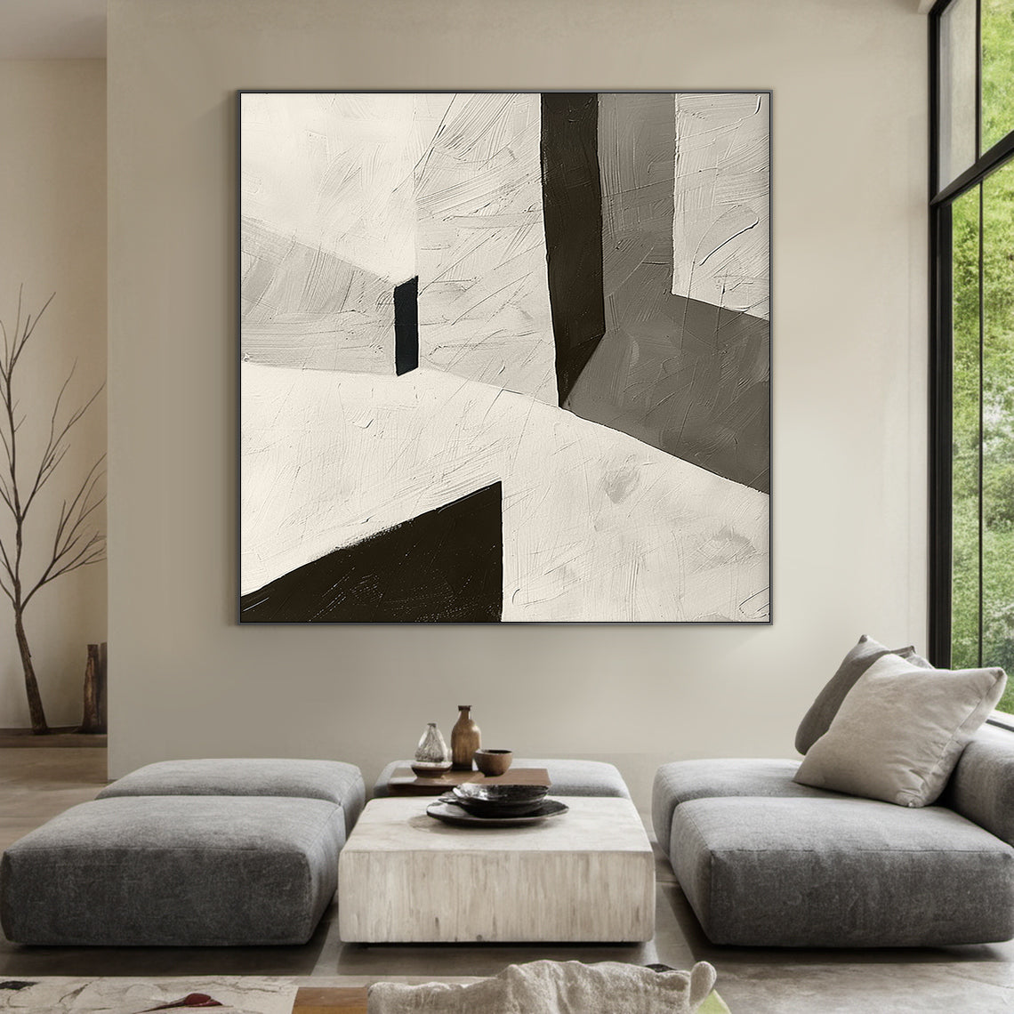 Silent Geometry-Black & Beige Spatial Field-AURA107