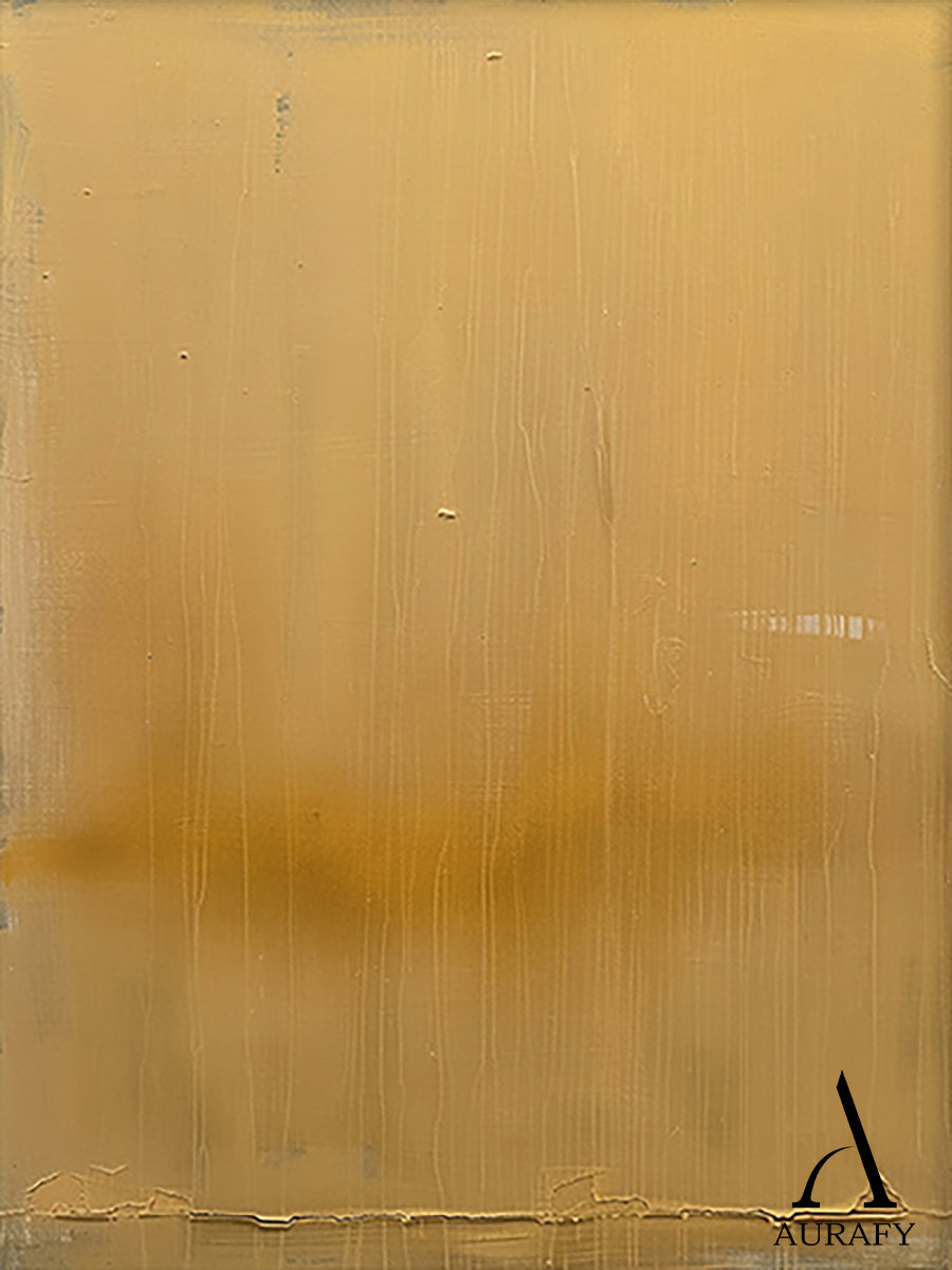 Yellow Abstract Art Tactile Surface Vertical Brushstrokes Crackled Edge Minimalist Luxe Original Canvas AURA480