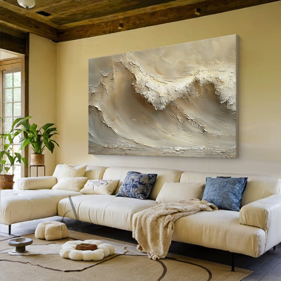 Beige Coastal Wave Texture Painting - AURA669