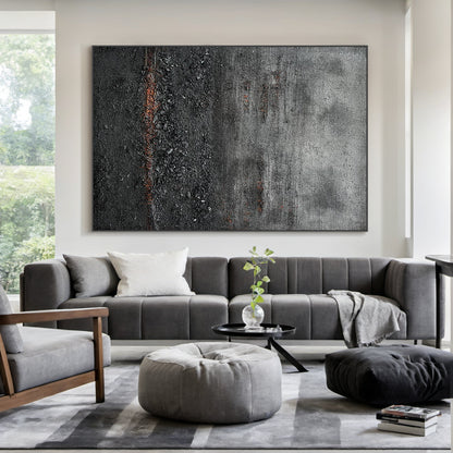 Wabi Sabi Black Copper Textured Abstract Living Room Wall Art AURA220