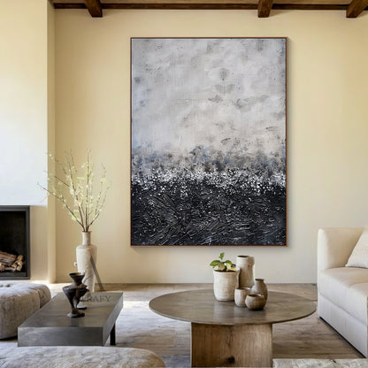 Gray and Black Abstract Wall Art with a Flecked Textural Transition - AURA847
