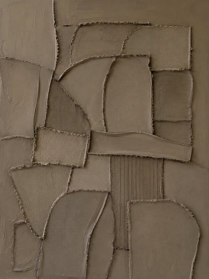 Brown 3D Textured Plaster Wall Art Japandi Wabi Sabi Geometric Sculpted Canvas High Relief Artwork AURA773