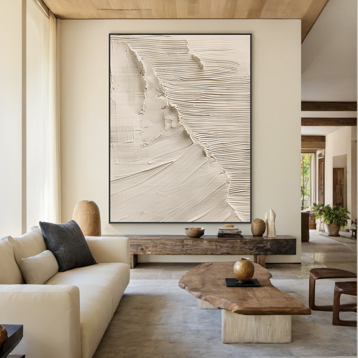 Tidal Veil- Beige Wave Texture Field- AURA153