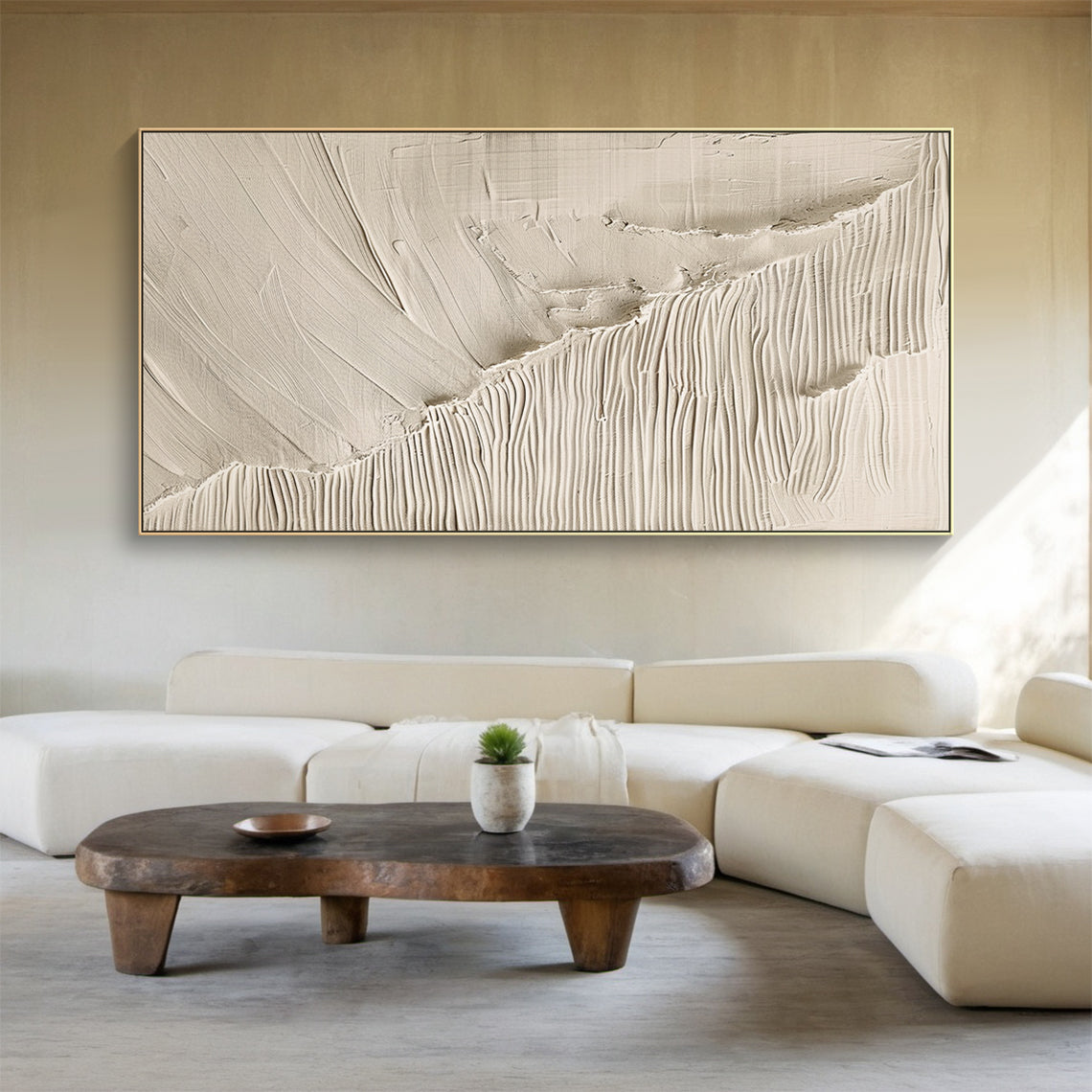 Tidal Veil- Beige Wave Texture Field- AURA153