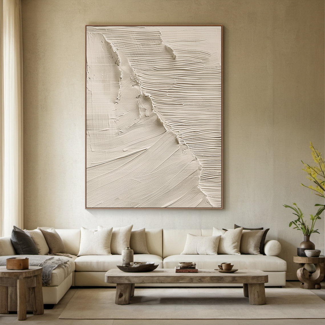 Tidal Veil-Beige Wave Texture Field-AURA153