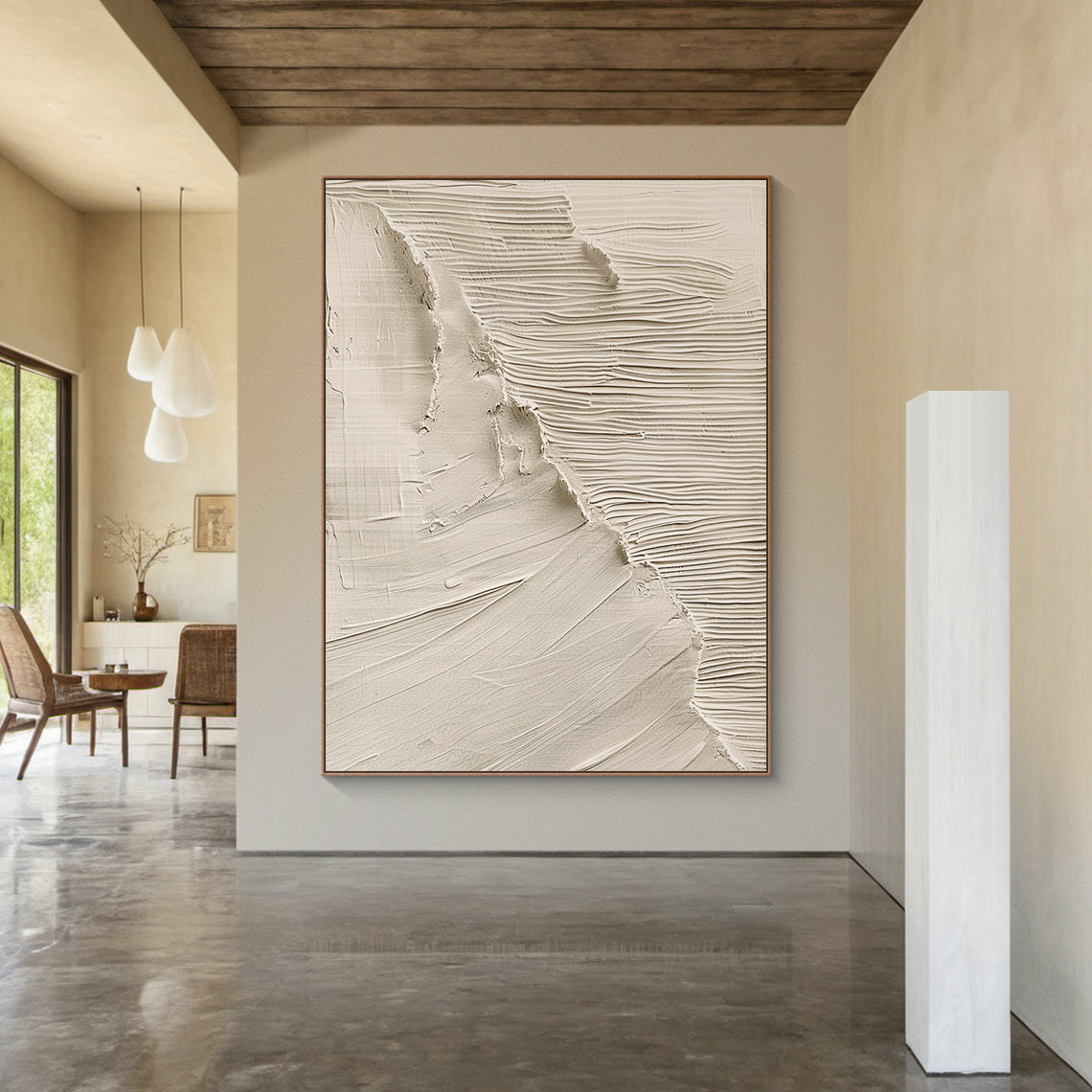 Tidal Veil-Beige Wave Texture Field-AURA153