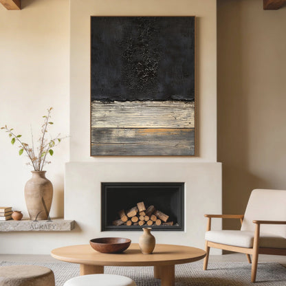 General Abstract Black Beige Wall Art for Home Decor AURA362