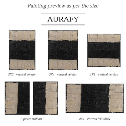 General Abstract Beige Black Impasto Texture Wabi-Sabi Tactile Artwork Modern Organic Sculpted Canvas AURA474