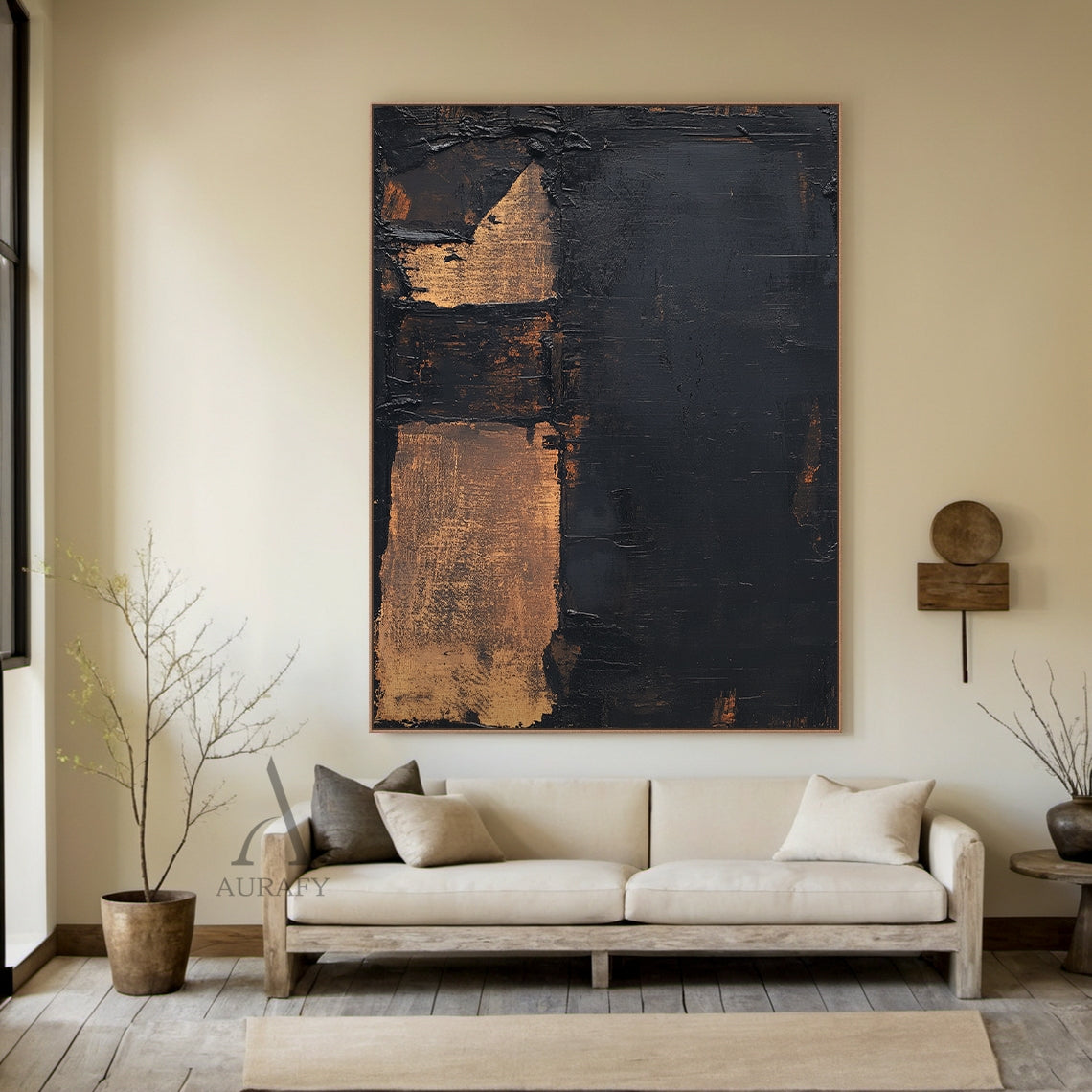 Dark Strata, Black and Brown Textured Abstract Wall Art AURA878