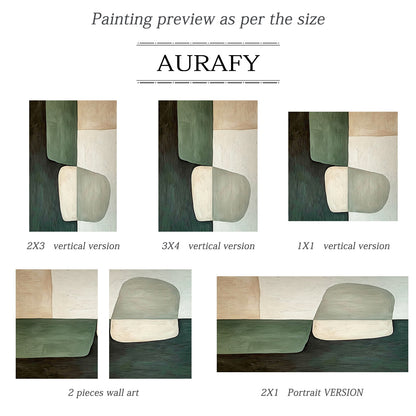 Abstract Green Beige Art with Tactile Brushstroke Texture Modern Organic Minimalist Work AURA612