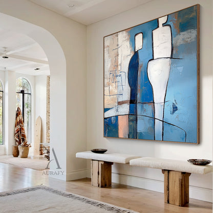 General Abstract Blue Artwork Abstract Figures Tactile Brushstrokes Bold Outlines Modern Style AURA648
