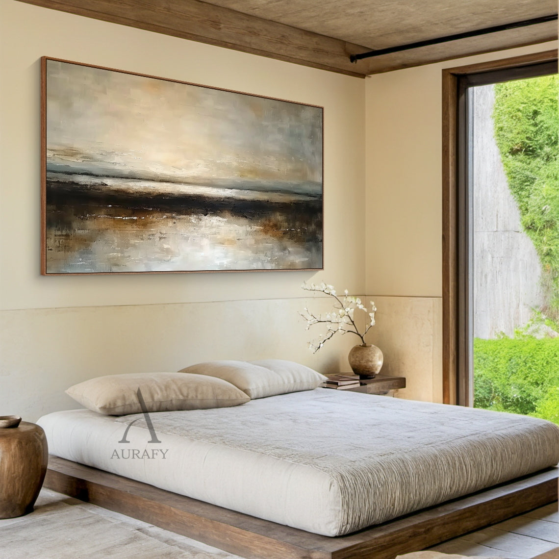 Wabi-Sabi Knife Textured Brown Abstract Landscape Plaster Canvas Artwork Japandi Minimalist Luxe Tactile Wall Decor AURA742