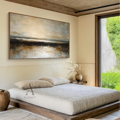 Wabi-Sabi Knife Textured Brown Abstract Landscape Plaster Canvas Artwork Japandi Minimalist Luxe Tactile Wall Decor AURA742