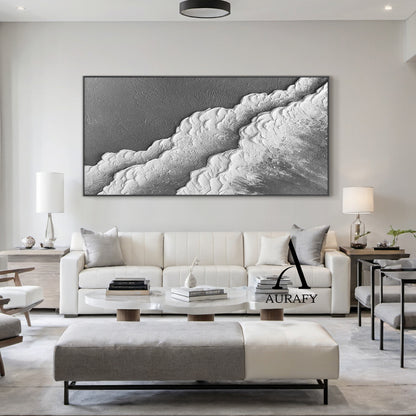 3D Textured Gray Abstract Sculpted High-Relief Tactile Modern Organic Minimalist Luxe Artwork AURA511