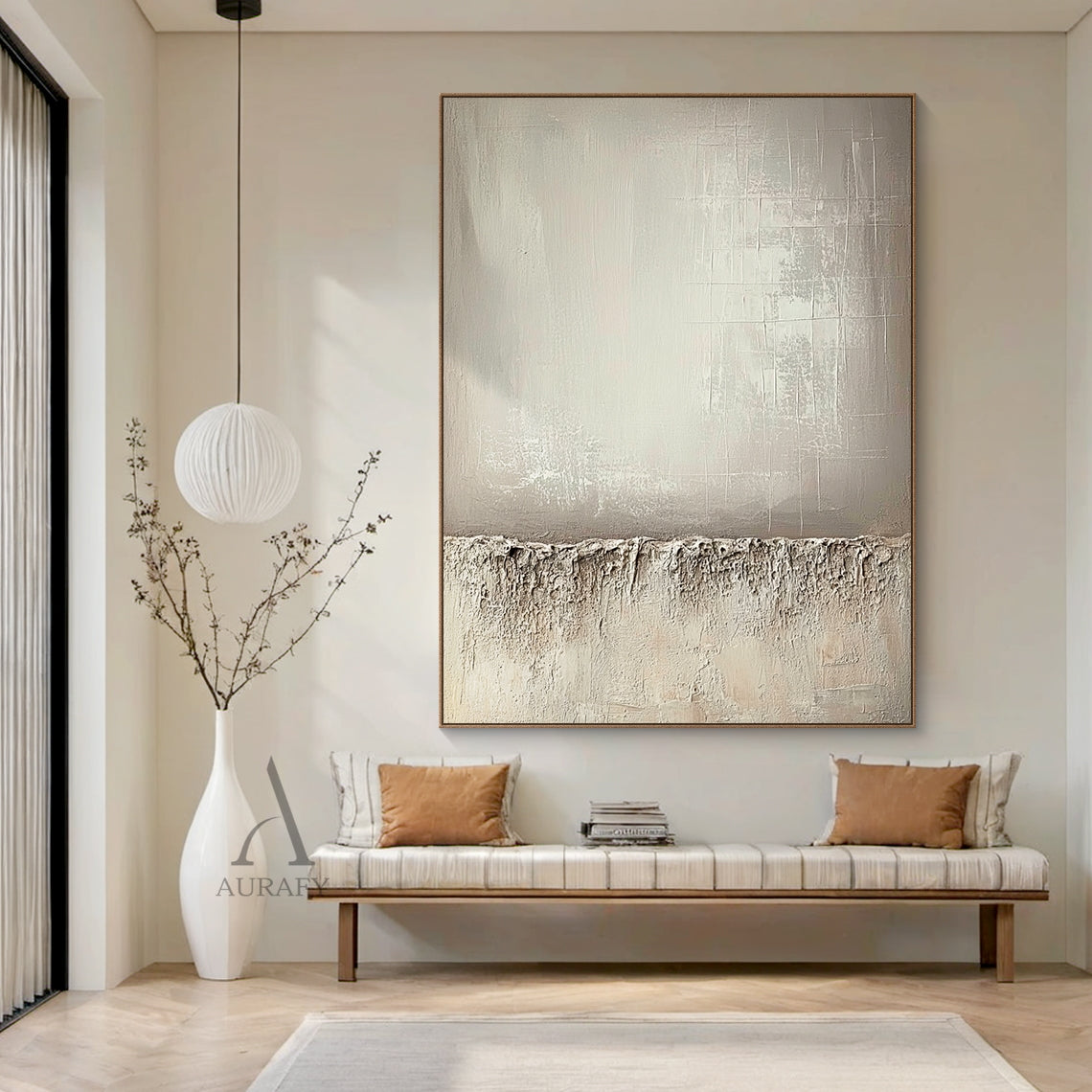 Wabi-Sabi Beige Plaster Textured Abstract High Relief Japandi Minimalist Luxe Tactile Canvas Wall Art AURA724