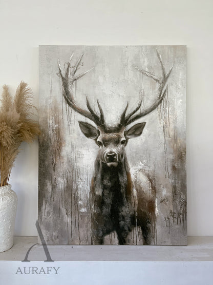 Large Textured Brown Stag Oil Painting Animal Wall Art for Living Room Canvas-AURA337