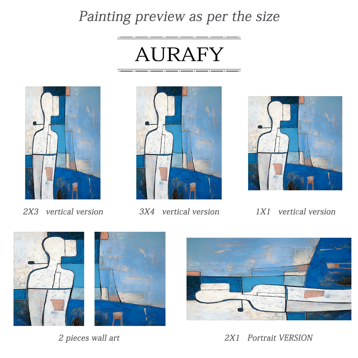 Abstract Blue Art Hand-Painted Tactile Brushstroke Modern Geometric Figure With Orange Accents AURA647
