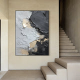 Dynamic Metallic Canvas-Charcoal, Silver & Gold Accents-AURA002