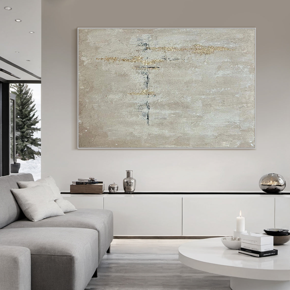 Beige Wabi Sabi Abstract Wall Art Gold Accents Home Decor AURA226