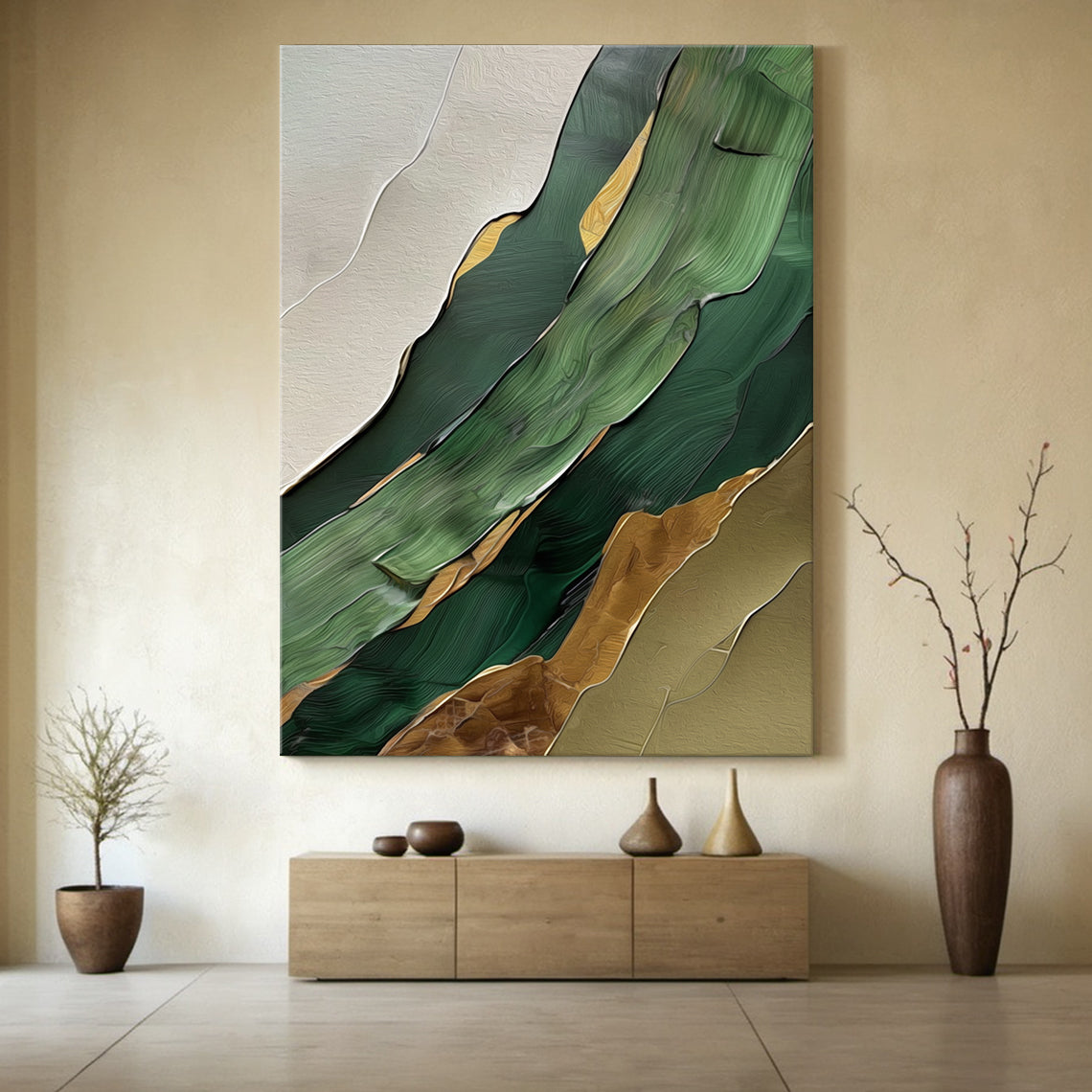 Verdant Flow-Green Abstract 3D Texture Art | AURA121